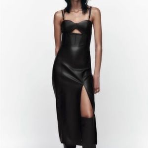 Zara Top Stitched Faux Leather Black Dress